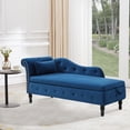 thumbnail image 4 of Velvet Chaise Lounge with Hidden Storage, 60"L Tufted Chaise Chair with 1 Pillow for Bedroom, Blue, 4 of 11