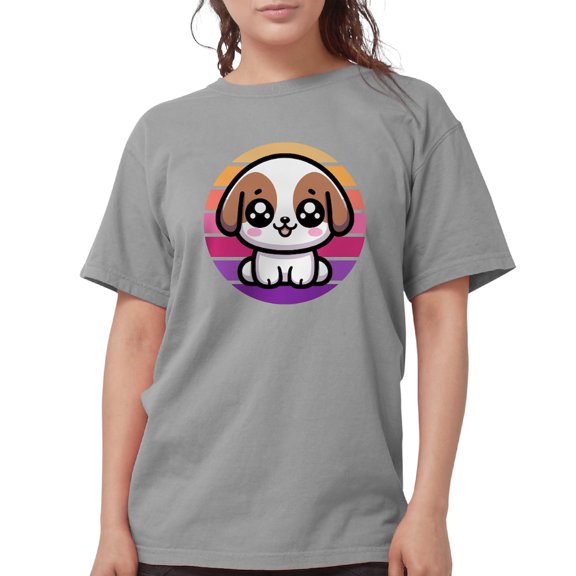 CafePress - Cute Puppy Dog Retro Sunset T Shirt - Womens Comfort Colors® Shirt