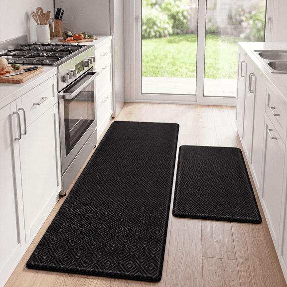 Kitchen mats for Floor, 2PCS Kitchen Rugs Non-Slip Water and Oil Absorbent Runner Rugs for Kitchen, Floor, Office, 17.3"x30" 17.3"x47", Black