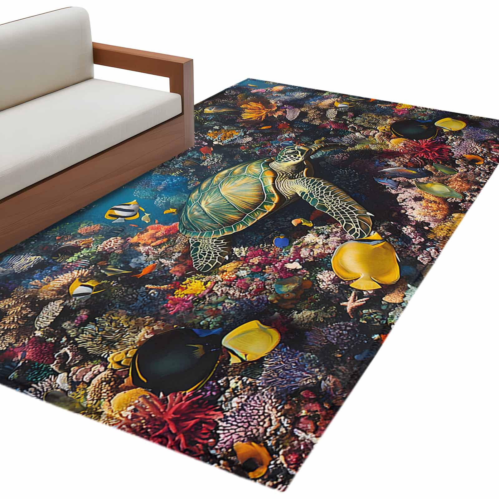 3'x5' Area Rugs, Summer Turtle Indoor Outdoor Area Rug for Living Room Bedroom, Beach Ocean Coral Colorful Tropical Fish Washable Bathroom Rugs Kitchen Floor Carpet Mats Home Decor Aesthetic
