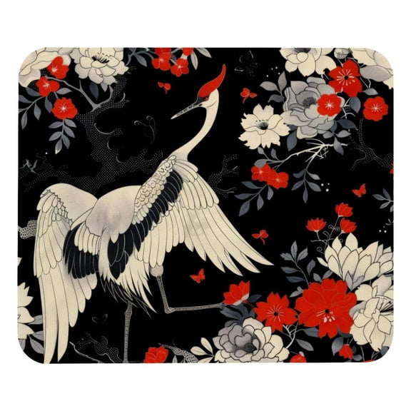 PhooArto Comfortable Mouse Pad Crane and Flower Pattern Desktop Mousepad , 21 x 25 cm Mouse Mat, Non-Slip Rubber Base, Improves Speed and Precision