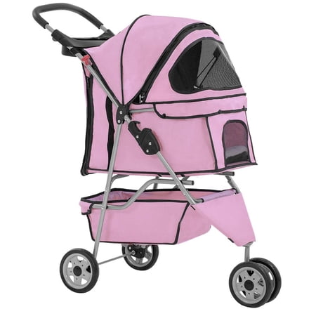 BestPet 3 Wheel Folding Oxford Fabric Pet Stroller Pink Cat Supports Up to 33 lbs