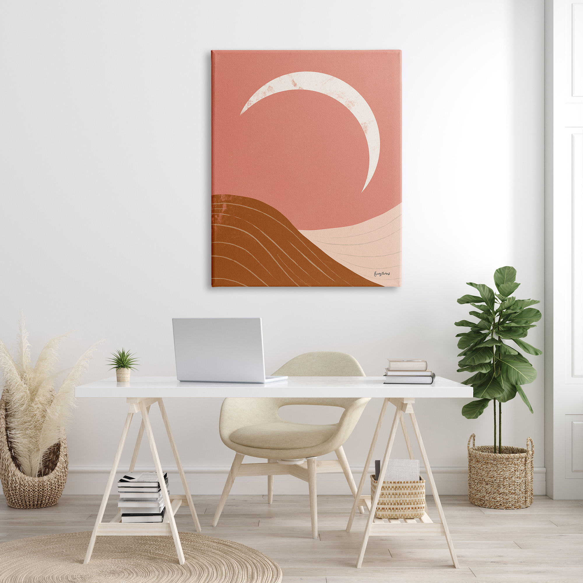 Stupell Industries Desert Crescent Moon Abstract Mountains Terracotta Landscape Nature Painting Gallery Wrapped Canvas Print Wall Art, 36 x 48