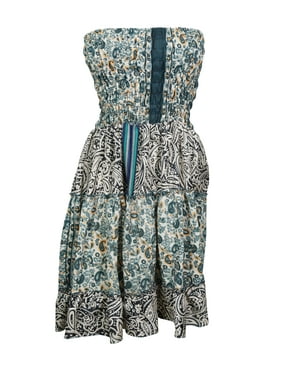 Mogul Womens Handkerchief Hem Two Layer Printed Sundress Summer Fashion Gypsy Hippie Chic Boho Halter Dress