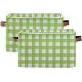 thumbnail image 2 of 2 Pack Fabric Storage Basket Green Checked Closet Storage Bins with Handles Foldable Baskets for Shelves Toy Organizer Home Office Decor Gifts, 2 of 7