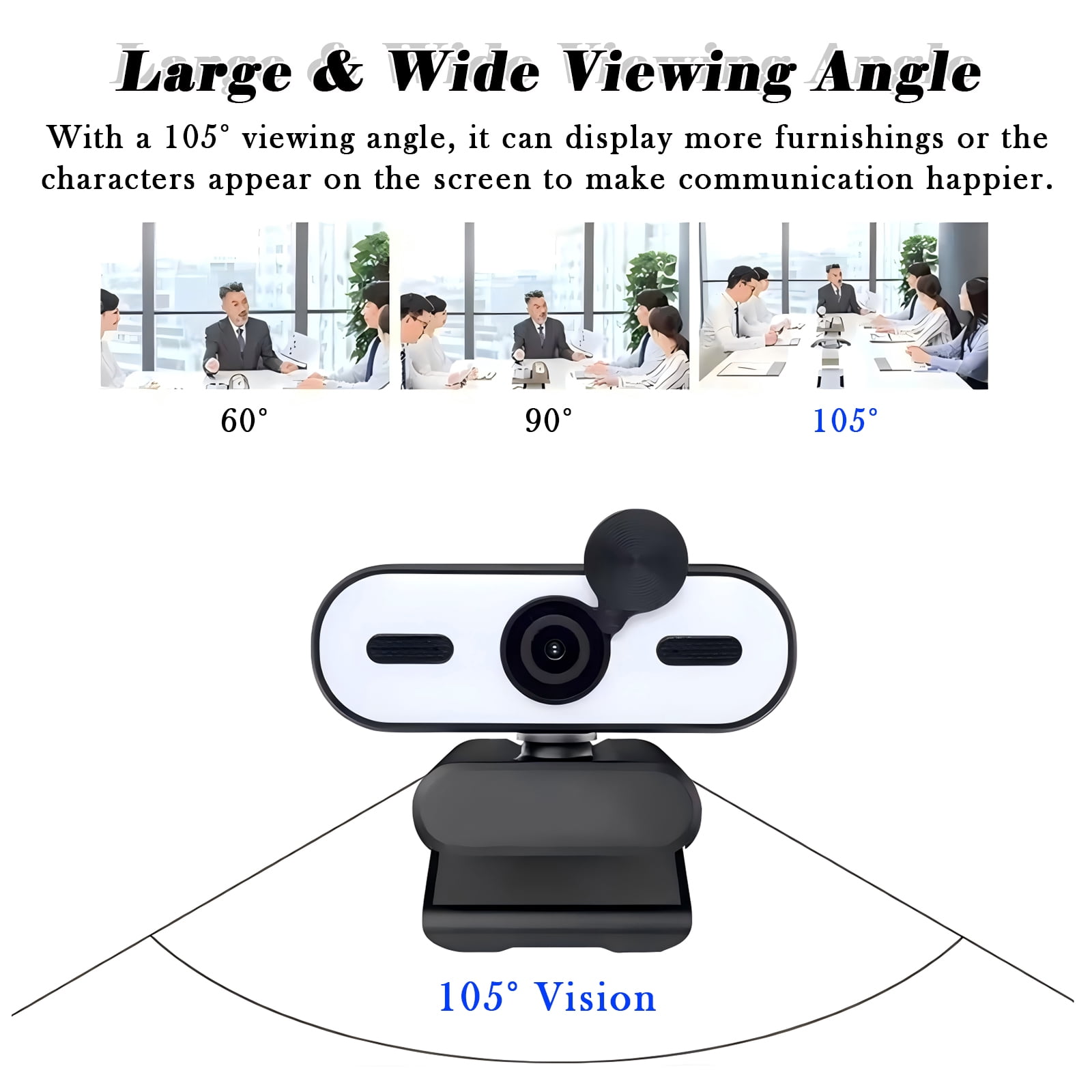 RONY 4K Webcam with Dual Mics, Video Streaming Camera with Ring Light for  Windows 11/10/8/7, Vista/7/8/10, Mac, Android, Linux