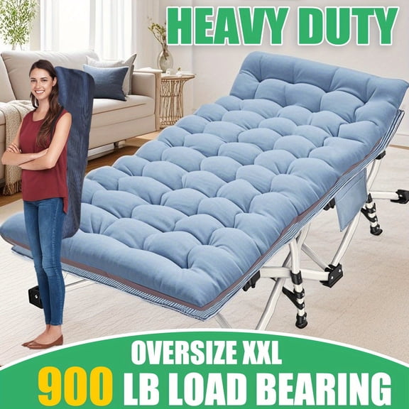 XXL Folding Camping Cot with Mattress - 79"x32"x18" Heavy-Duty Oversized Portable Bed, Sturdy Frame Carry Bag - For Adults/Camping/Travel/Backyard