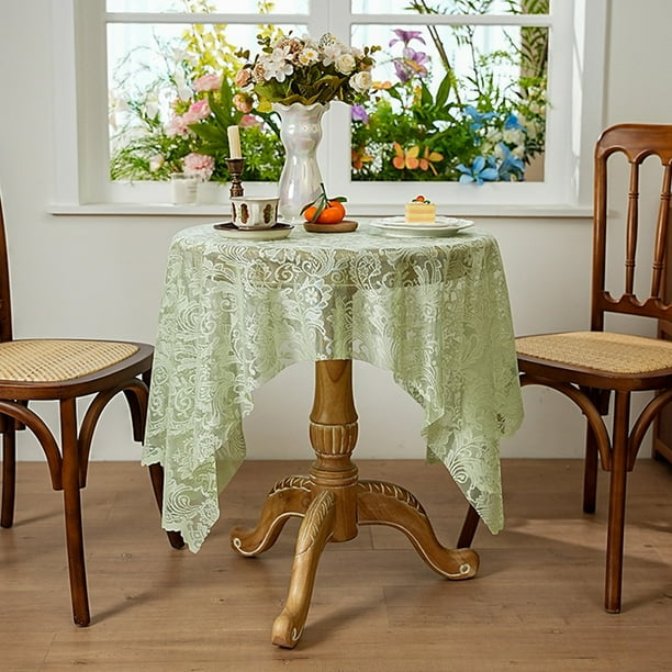 Mantel de Mesa de Centro Estilo Francés con Encaje Calado, Color Verde, 140 X 100 Cm | Poliéster | Rectangular | 1 Unidad