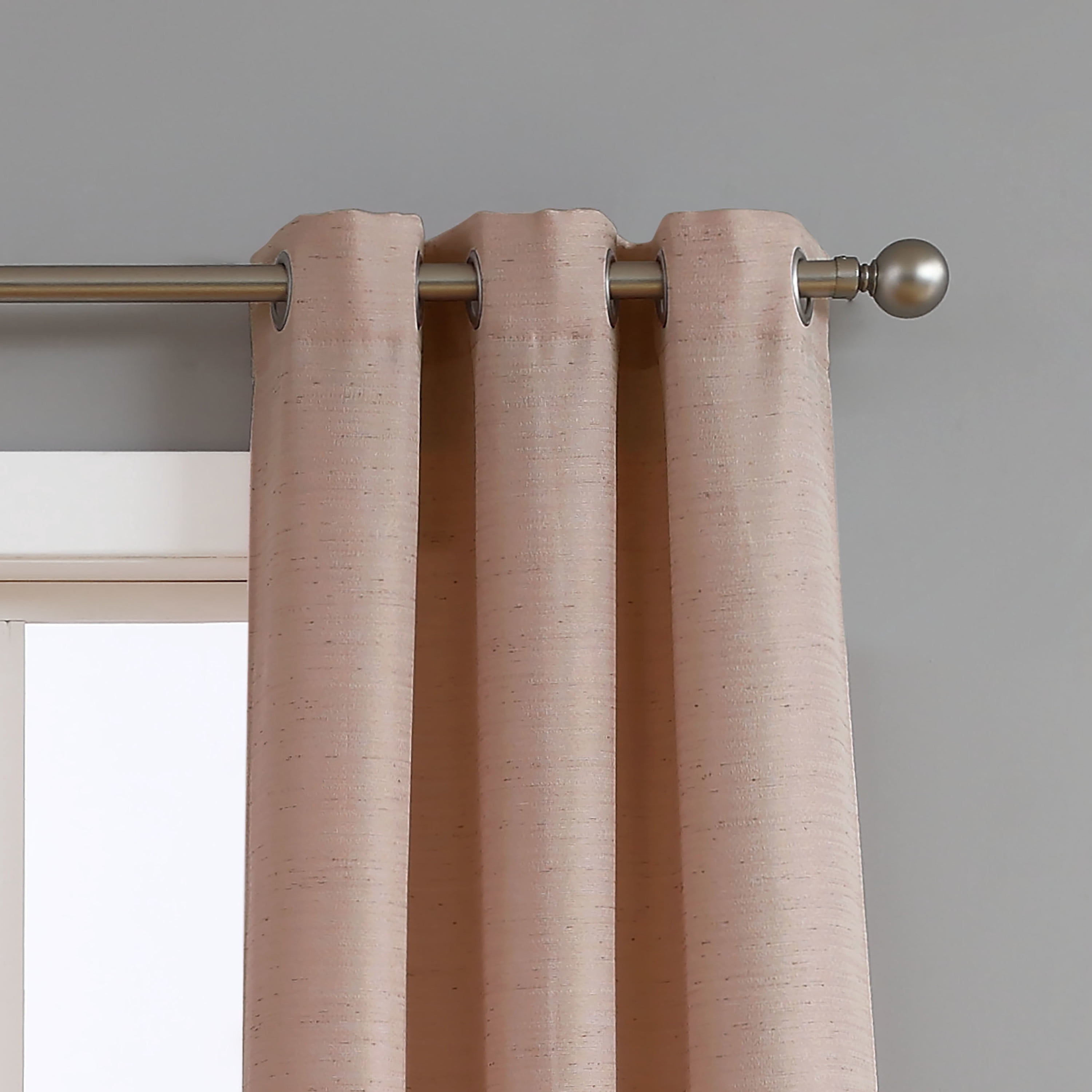 Raw Faux Silk Grommet 76 in. x 96 in. Curtain Panel Pair, Blush