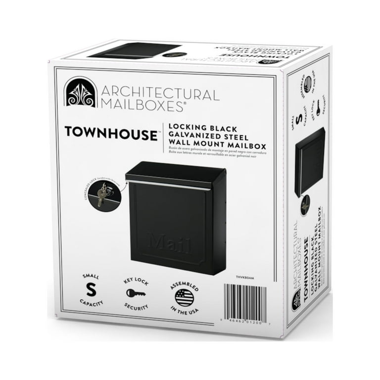 Townhouse Small, Vertical, Locking, Steel, Wall Mount Mailbox, Black Townhouse Small, Vertical, Locking, Steel, Wall Mount Mailbox, Black