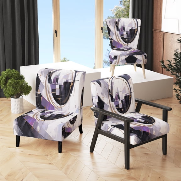 Designart "Purple Black Multifaceted Whirls" Upholstered Cubism Accent Chair and Modern & Contemporary Arm Chair - Multiple Color & Pattern