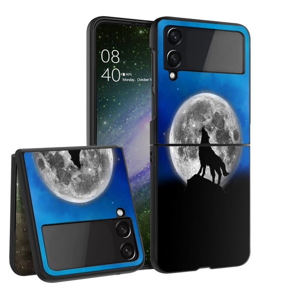 ANJ  Hard Protective Printed Case Cover Compatible with Samsung Galaxy Z Flip 4 - Full Moon Howling 4
