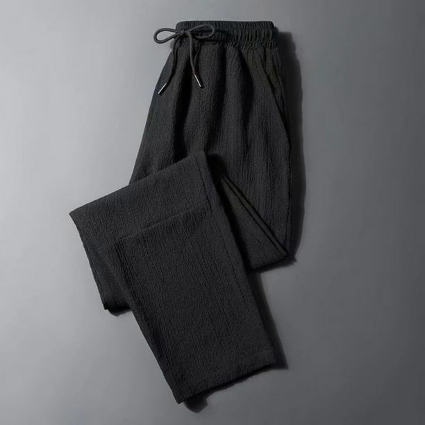 Pantalones largos de verano para hombre, informales, con cintura elástica, cordón ajustable, bolsillos rectos, transpirables, de poliéster.