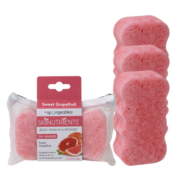 Spongeables Body Wash en una esponja de lavado 20+, pomelo dulce, 3 unidades