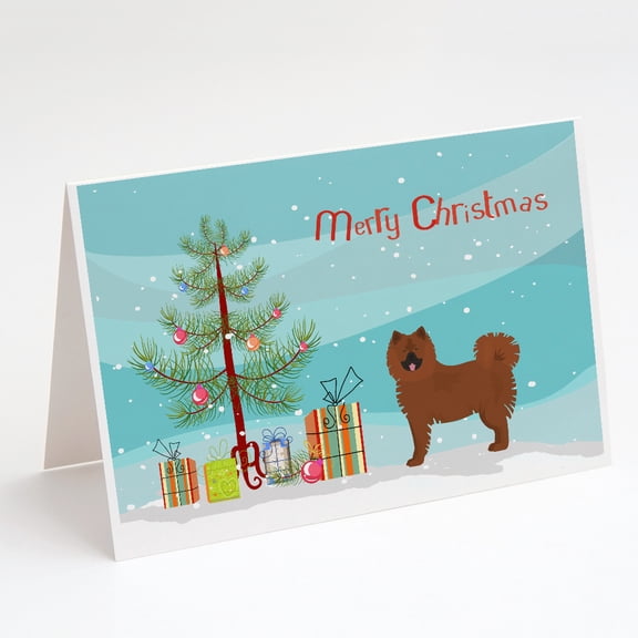 Eurasier or Eurasian dog Christmas Tree Greeting Cards and Envelopes Pack of 8
