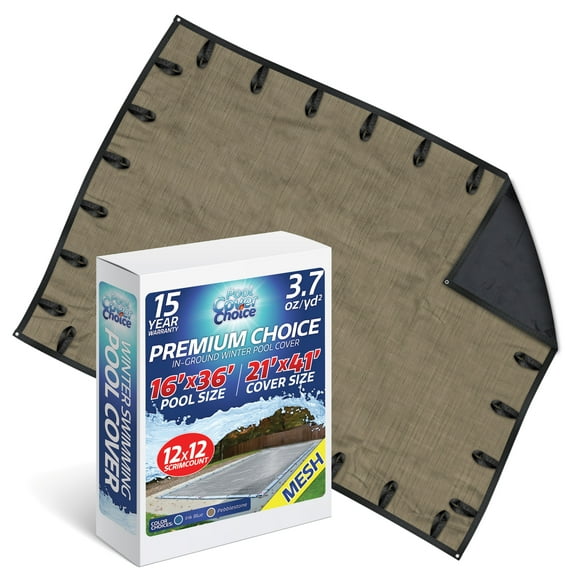 Winter Swimming Pool Cover for 16 ft x 36 ft Inground Rectangular Pool Size, Premium Choice Series, Mesh Material, Color - Pebblestone, Pool Cover Choice 431636RCHOICE