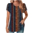 thumbnail image 1 of Mujeres de Manga Corta Tops Cuello Redondo Plisado Túnica, Tapa Casual Doblado Doblado Impreso Moda, 1 of 6