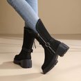 thumbnail image 5 of Fesfesfes Fuzzy Boots for Women High-Heels Round-Toe Boots Metal Synthetic Belt Buckle Side Zipper Boots US:4(35), 5 of 6