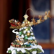The Bradford Exchange Thomas Kinkade Wonderland Express Christmas Tree Decoration With Santa Sleigh Topper Lights Moving Train and Music With 8 Beloved Xmas Carols 16-Inches