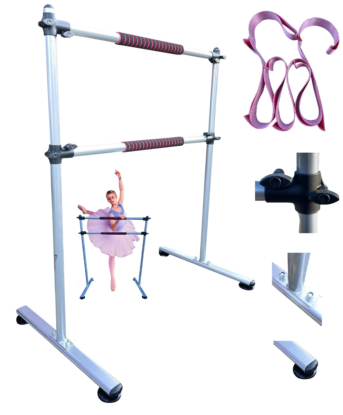 Athletic Bar 4' Portable Double Ballet Barre Freestanding Ballet Barre