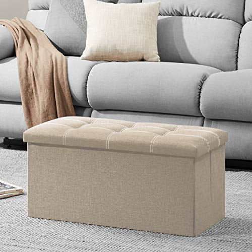 Foldable Footrest Shoe Bench with 80L Storage Space Linen Fabric Grey YOUDENOVA 30 inches Storage Ottoman Bench End of Bed Storage Seat Support 350lbs 