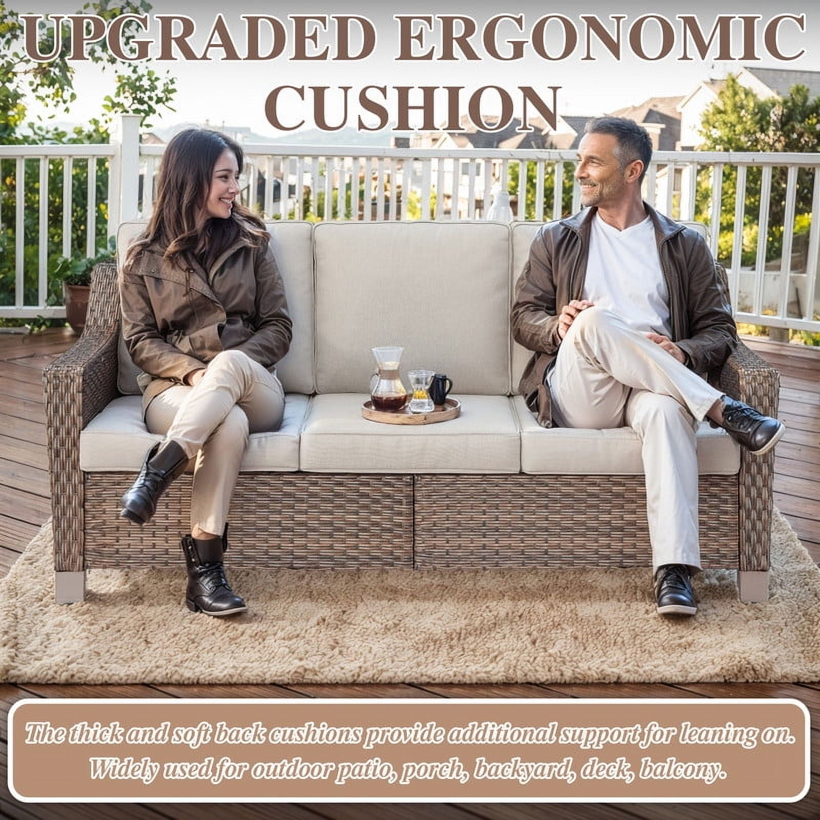 PARKWELL 9 Pieces Outdoor Patio Furniture Set 9-Seat High Back Wicker Conversation Set with Swivel Glider Chairs,Brown Wicker Beige Cushion