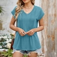 thumbnail image 2 of Timegard Top for Women V Neck Ruched Tunic Top Short Sleeve Solid Color Comfy Casual Tee Summer Fashion, 2 of 6