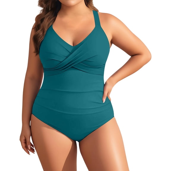 WAYUTE One Piece Swimsuit Women Plus Size Retro Stylish Pritns Full Coverage Rash Guard Stretch Tummy Control Bathing Suit