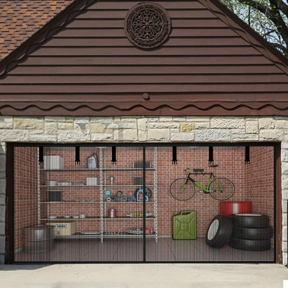 AUR Garage Door Screen 1 Car 8x7FT Garage Screen Door，Upgraded PET Mesh with Retractable Magnetic Screen Garage and Heavy Duty Bottom for Easy Assembly and Pass, Hands-Free Screen Door