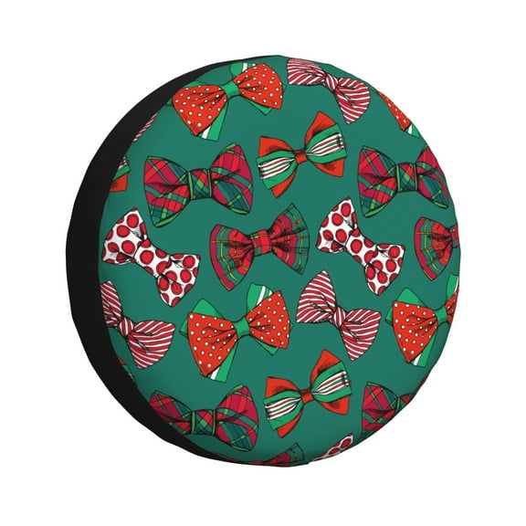 Fuzoiu red and green bow tie Print Universal Spare Tire Cover with Buckle Strap, Waterproof Wheel Covers for Jeep, Trailer, RV, Truck and All Car-14 inch