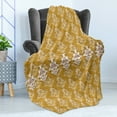 thumbnail image 4 of Victorian Soft Flannel Fleece Throw Blanket, Floral Vintage Motif on Monochrome Hand Paint Look Damask, Cozy Plush for Indoor and Outdoor Use, 50" x 60", Dark Yellow Champagne, by Ambesonne, 4 of 5