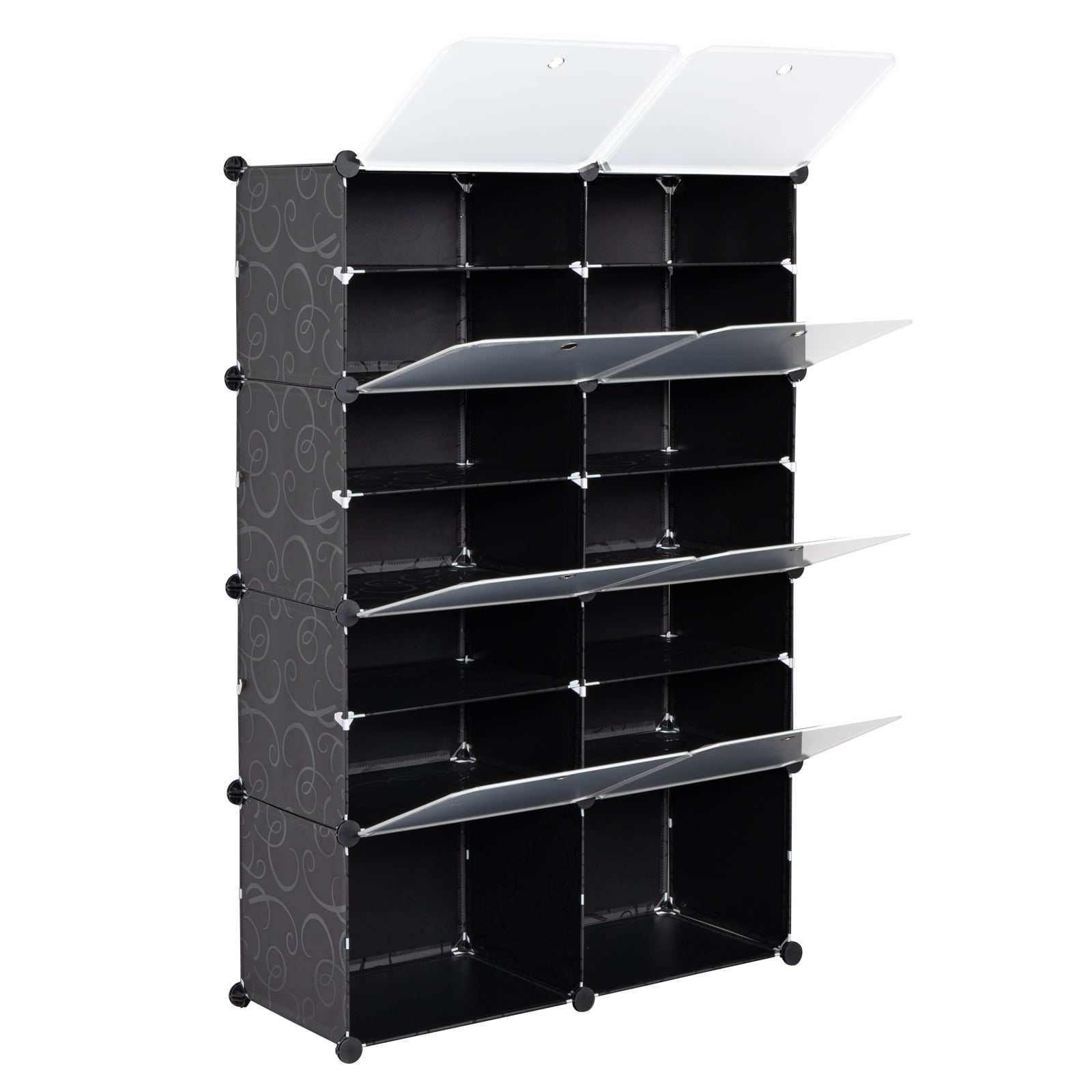 7-Tier Shoe Rack Organizer Portable 28 Pair 14 Grids Tower Shelf Storage Cabinet Stand Expandable for Heels, Boots, Slippers, Black