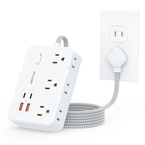 Adaptador Power Strip DEPOW de 2 a 3 clavijas, 6 enchufes, 4 USB