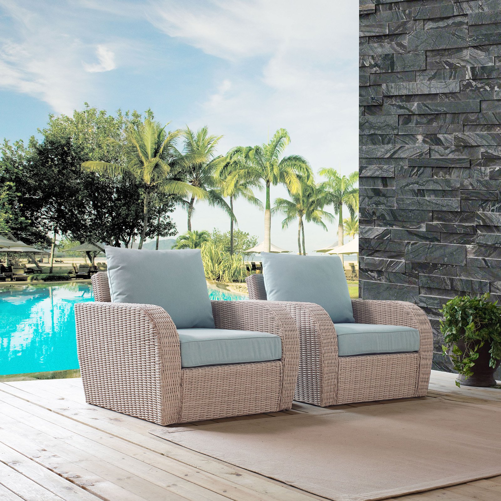 Crosley Furniture St Augustine Outdoor Wicker Arm Chair In Weathered White With Universal Mist Cushion - image 2 of 11