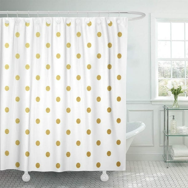 Atabie Gold Polka Dots Modern White Shower Curtain 66x72 Inch Com - Gold And White Shower Curtain