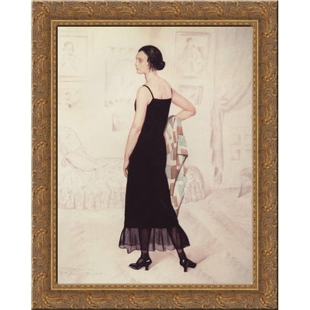 Portrait of Natalia Orshanskaya 24x20 Gold Ornate Wood Framed Canvas Art by Boris Kustodiev
