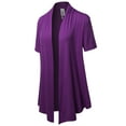 thumbnail image 1 of FashionOutfit Women's Solid Jersey Knit Draped Open Front Short Sleeves Cardigan, 1 of 4