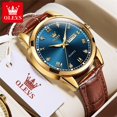 thumbnail image 1 of OLEVS Original Men's Quartz Watch Leather Strap Diamond Design Fashion Simplicity Business Wrist Watch for Men Auto Date Clock, 1 of 2