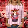 thumbnail image 2 of Women's Valentine's Day Plus Size T-Shirt Cute Cow Printed 3/4 Sleeve Tshirt Crew Neck Graphic Tee,S,D, 2 of 6