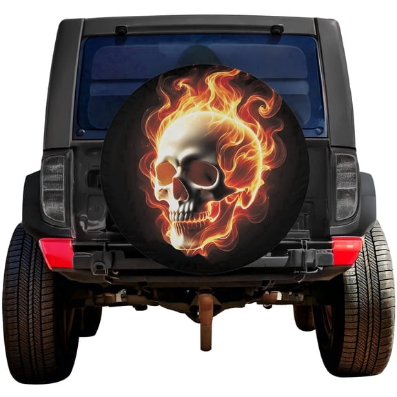 Lotusprinthandmade Flame Skull Spare Tire Cover Without Backup Camera Hole 6 Sizes (27 in.)