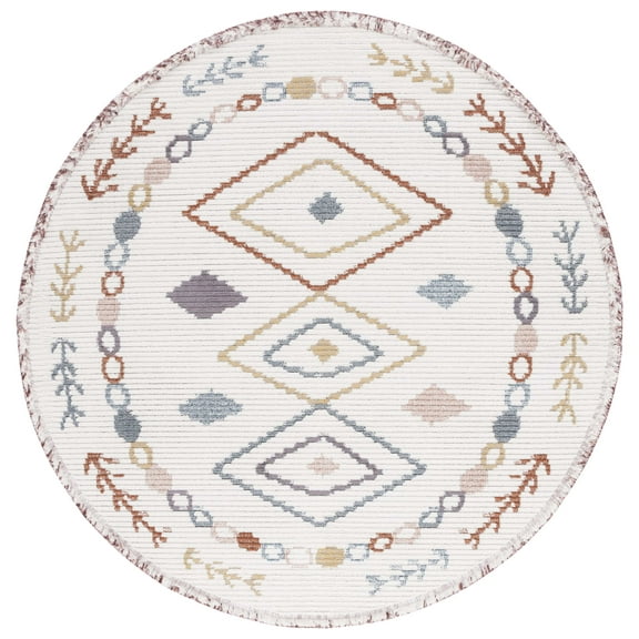 SAFAVIEH Marrakesh Lillian Medallion Polyester Area Rug, Ivory/Multi, 6'7" x 6'7" Round