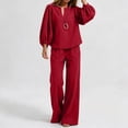 thumbnail image 4 of Enjoytime Travel Outfits for Women Casual Lounge Plus Size 2 Piece Sets V Neck Long Puff Sleeves Tops Straight Leg Pants Matching Set, 4 of 6