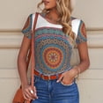 thumbnail image 6 of KLL Women 's Crew Neck Bodysuit Jumpsuits Mandala Print Short onesies Stretch T Shirts, 6 of 7