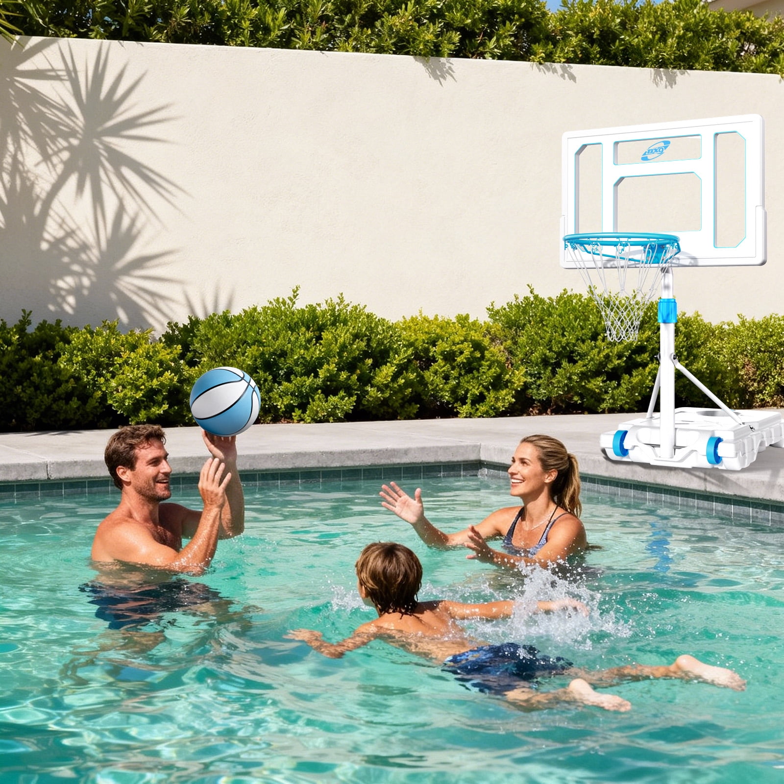 Portable Pool Basketball Hoop Poolside, Adjustable Basketball Hoop for Kid/Adults