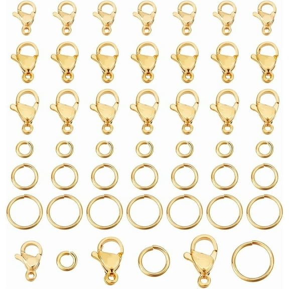 304 Stainless Steel Lobster Claw Clasps with Open Jump Rings Real 24K Gold Plated 9~12x6~7x3~3.5mm Hole: 1~1.5mm