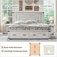 thumbnail image 5 of OKD Queen Size Bed Frame W/ 54" Tall Geometric Headboard, Farmhouse Wood Platform Bed W/ 2 Large Storage Drawers, No Box Spring Needed, Antique Brush White, 5 of 7
