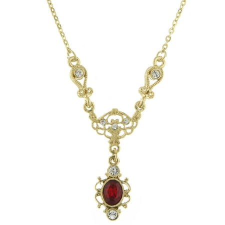 Downton Abbey Ruby-Red Jewel Gold-Toned Drop Necklace 17511 NEW