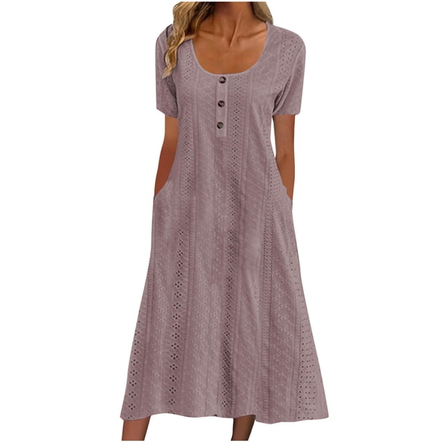 Robe d'Été Décontractée à Œillets pour Femmes, Robe Maxi Brodée Boho, Robe Longue Plissée, Vêtements Tendance pour Vacances à la Plage 2025