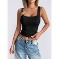 thumbnail image 4 of Women'S Sleeveless Square Neck Tank Top Double Layer Basic Crop Tops Summer Fitness Workout Casual Tops Black XL, 4 of 6