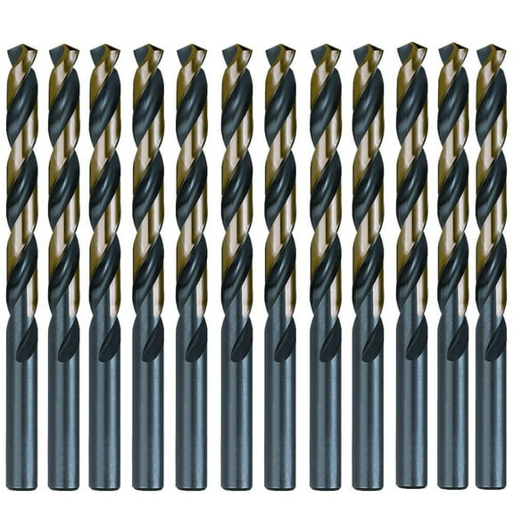DrillForce 3/16" 12Pcs HSS Black and Gold Drill Bits Jobber Length for Metal Wood Platic M2 High Speel Steel